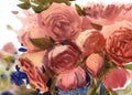 Watercolor pink roses background