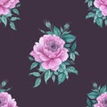 Watercolor beautiful  pink roses on dark  background pattern for furniture Royalty Free Stock Photo