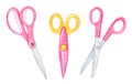 Watercolor pink scissors set isolated on white background