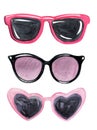 Watercolor pink sunglasses set isolated on white background Royalty Free Stock Photo