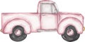 Watercolor pink truck clipart, transport Illustration, Cute car print clip art, hand drawn lorry clipart. transportation object