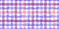 Watercolor Pink Violet Check Seamless Pattern. Simple Plaid Fabric Background. Hand Painted Simple Design with Stripes.
