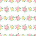 Watercolor pink and yellow flower bouquets pattern, hand drawn florals seamless paper. Artwork for textiles, fabrics, souvenirs,