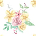 Watercolor Pink Yellow Flower Wedding Spring Summer Seamless Pattern Royalty Free Stock Photo