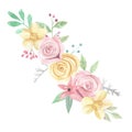 Watercolor Pink Yellow Roses Berries Flowers Spring Summer Wedding Floral Bouquet Royalty Free Stock Photo