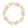 Watercolor Pink Yellow Roses Berries Flowers Spring Summer Wedding Floral Wreath Garland Royalty Free Stock Photo