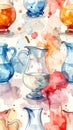 Watercolor Pitchers and Drinks Seamless Pattern Royalty Free Stock Photo