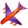 watercolor plane aircraft drawing cartoon style isolated on a wh
