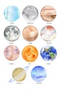 Watercolor planets of the solar system Royalty Free Stock Photo