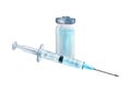 Watercolor plastic medical syringe with medicine, glass medical ampoule vial for injection