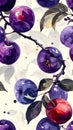 Watercolor Plum Pattern Royalty Free Stock Photo
