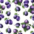 Watercolor plums seamless pattern.