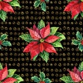 Watercolor poinsettia seamless pattern