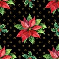 Watercolor poinsettia seamless pattern