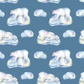 Watercolor polar bears on ice floes seamless pattern