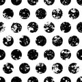 Watercolor polka dot grunge background. Vector black white seamless pattern. Dry brush art ink texture Royalty Free Stock Photo