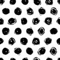 Watercolor polka dot grunge background. Vector black white seamless pattern. Dry brush art ink texture Royalty Free Stock Photo