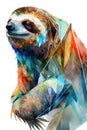 Watercolor polygonal sloth on white background. Vector illustration.