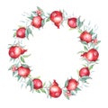 Watercolor pomegranate (garnet) wreath.