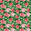 Watercolor pomegranate seamless pattern. Spring botanical texture leaves and branches with fruit. Bright summer wallpaper design,