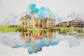 Peace Palace mirror watercolor Royalty Free Stock Photo