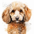 Watercolor Portrait Of Cute Poodle In Beige And Amber Style