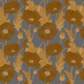 Watercolor poppies in vintage seamless pattern. Retro tapestry tracery.