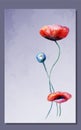 Watercolor poppy flowers card
