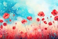 Watercolor poppy flowers. Illustration AI Generative Royalty Free Stock Photo
