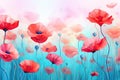 Watercolor poppy flowers. Illustration AI Generative Royalty Free Stock Photo