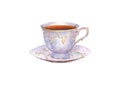 Watercolor porcelain cup of tea and saucer isolated on white background Royalty Free Stock Photo