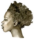 Watercolor portrait of an African American woman with short hair  on the white background. Black lives matter. Royalty Free Stock Photo