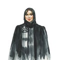Watercolor portrait of Arabian woman lawyer on white background.