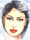 Watercolor portrait of beautiful fashion woman Royalty Free Stock Photo