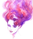 Watercolor portrait of beautiful woman