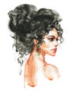 Watercolor portrait of beautiful woman Royalty Free Stock Photo