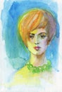 Watercolor portrait of beautiful woman Royalty Free Stock Photo