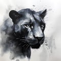 Watercolor portrait of a black panther on a white background. Royalty Free Stock Photo