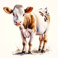 Rustic Charm: Watercolor Portrait of a Cow on the Farm AI Generated