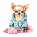 Funky and Fabulous: Chihuahua Pup in Bright Glasses and Headband AI Generated