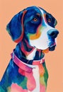 Watercolor portrait of cute American English Coonhound dog. Royalty Free Stock Photo