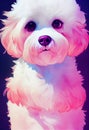 Watercolor portrait of cute Bichons Frises dog.