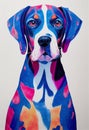 Watercolor portrait of cute Bluetick Coonhound dog.