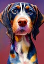 Watercolor portrait of cute Bluetick Coonhound dog.