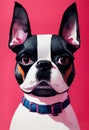 Watercolor portrait of cute Boston Terrier Dog. Royalty Free Stock Photo