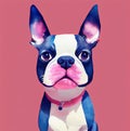 Watercolor portrait of cute Boston Terrier Dog. Royalty Free Stock Photo