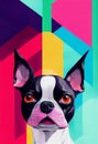 Watercolor portrait of cute Boston Terrier Dog. Royalty Free Stock Photo