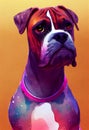 Watercolor portrait of cute Boxer dog. Royalty Free Stock Photo