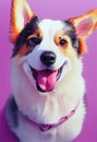 Watercolor portrait of cute Cardigan Welsh Corgi dog.