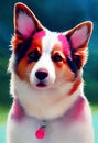 Watercolor portrait of cute Cardigan Welsh Corgi dog.